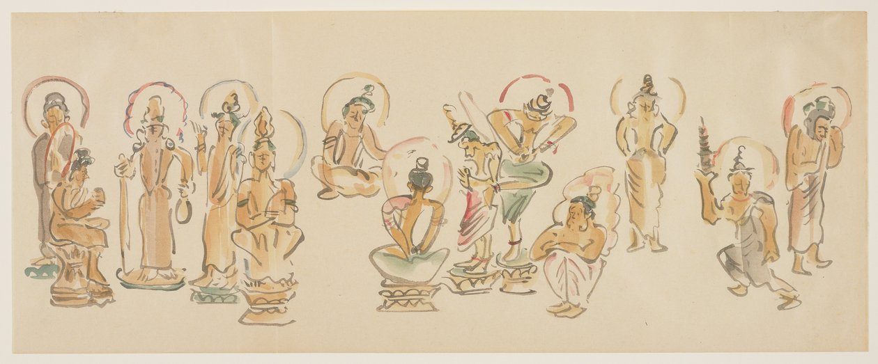 （浅草観音堂風刺画C）、c。 1900 作： 淡島かんげつ