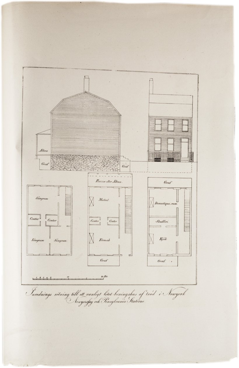 1824年の米国のアトラスからの典型的なニューヨークの住居のデザイン 作： アクセル・レオンハルト・クリンコフストローム