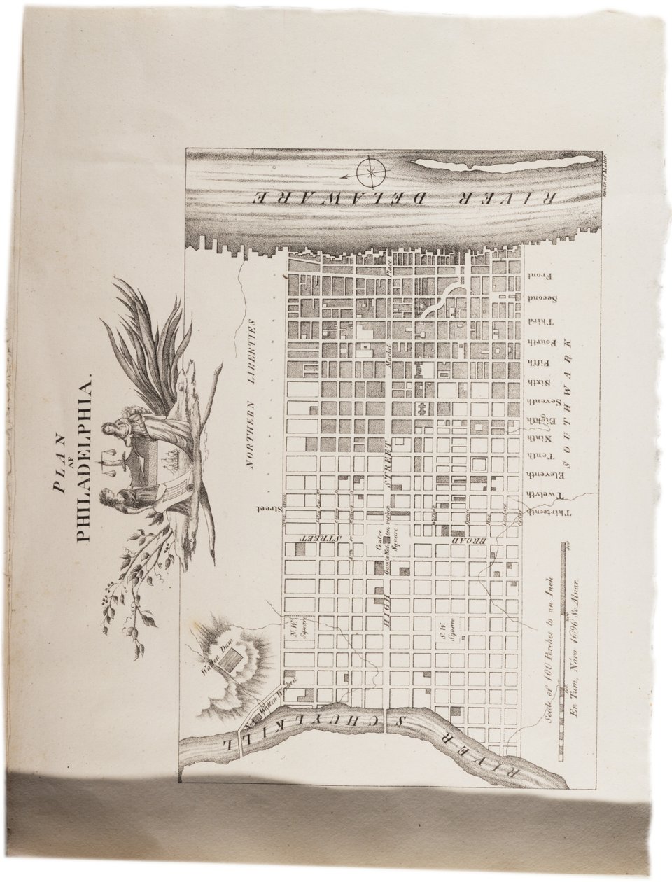 1824年の米国の地図からのフィラデルフィアの地図 作： アクセル・レオンハルト・クリンコフストローム