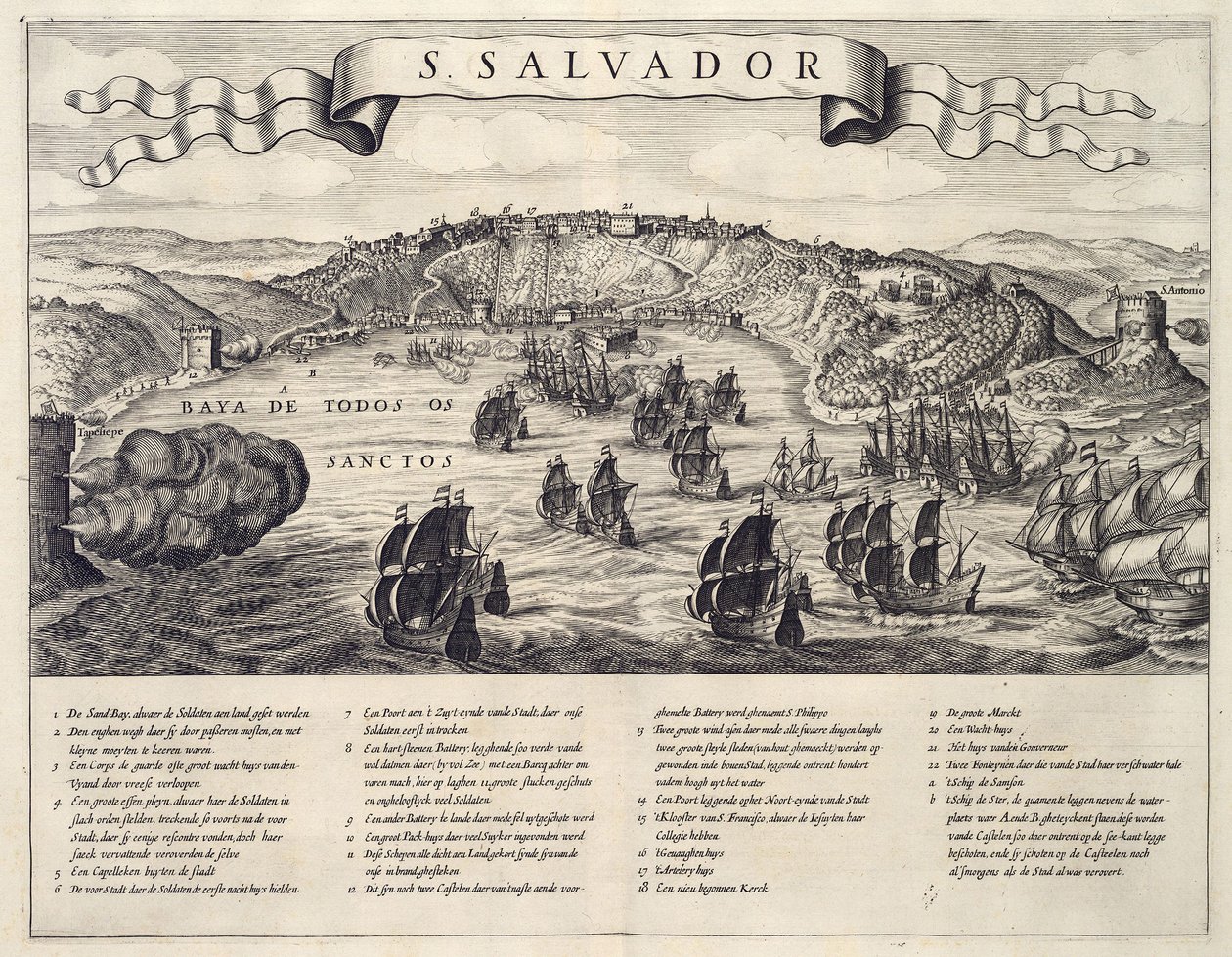 1624年のオランダとポルトガルの間のオールセインツ湾にあるサンサルバドルの街の戦いの様子 作： B.エルゼビア