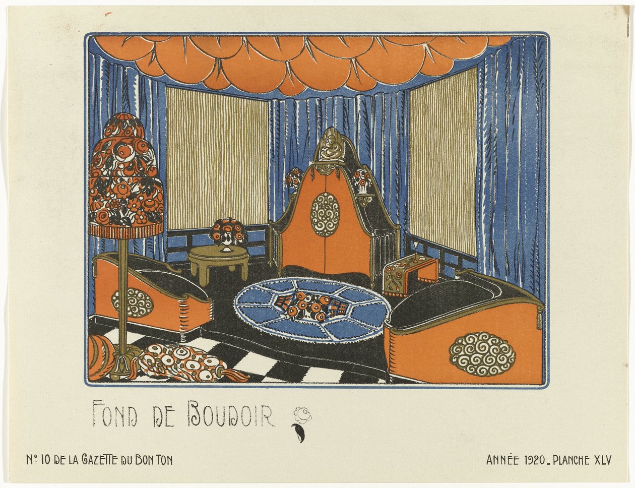 Gazette du Bon Ton、1920 - No. 10、Pl. XLV: Fond de Boudoir (オブジェクトのタイトル) 作： バゲとヒューゲ