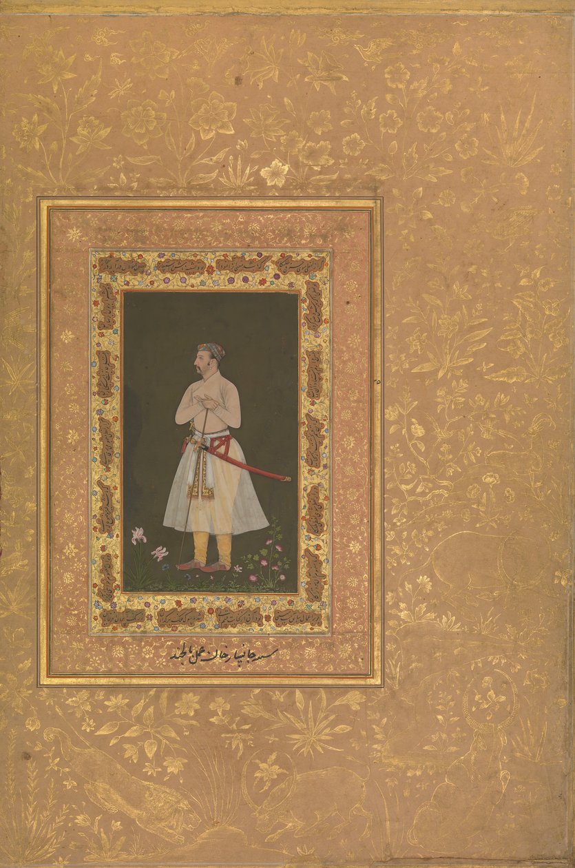 Jahangir Beg の肖像、Jansipar Khan、シャー ジャハーン アルバムのフォリオ 1627年 作： バルチャンド