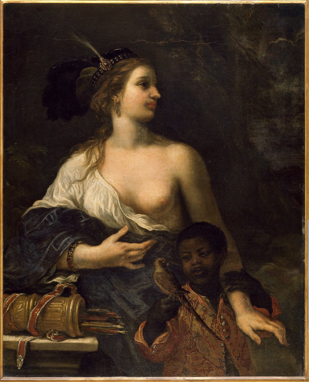 黒人の子供を持つトルコの女性、1650〜1670年頃（キャンバスに油彩） 作： バルダッサーレ・フランチェスキーニ