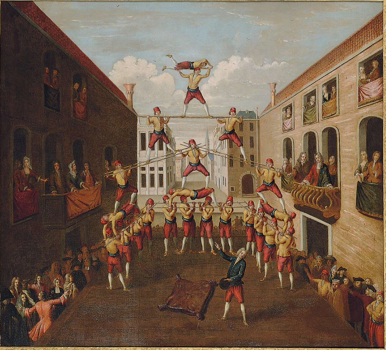 Forze d "Ercole：The Castellani Acrobats in a Venetian Piazza、c.1746 作： バルタザール・ネボット