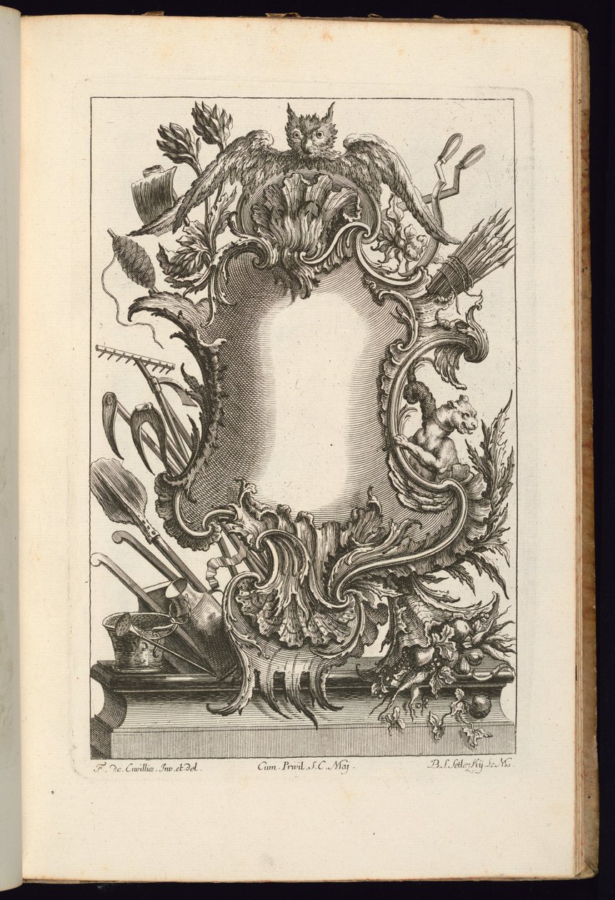 フクロウのカルトゥーシュ、不規則なカルトゥーシュの本 作： Balthazar Sigismond Setlezky