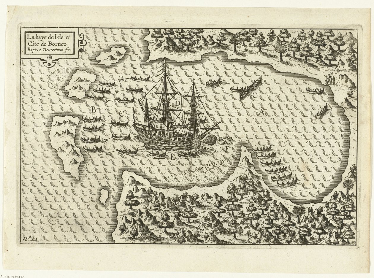 ボルネオ島到着, 1600 「ボルネオ島とボルネオ市」, RP-P-OB-75.411 作： Baptista van Doetechum