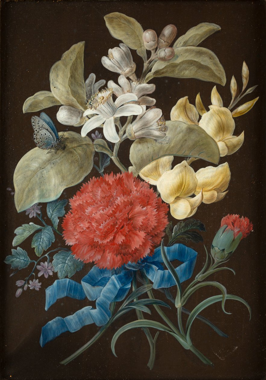 蝶のある静物画 4 点セット (パネルに敷かれた紙にガッシュ) 作： バーバラ・レジーナ・ディーチェ