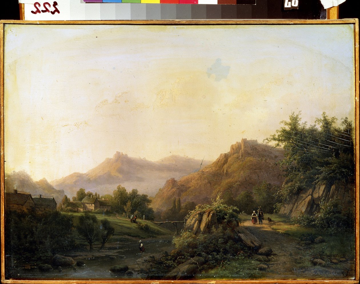 道のある風景。 Barend Cornelis Koekkoek (1803-1862) による絵画。 キャンバスに油彩。 オランダの芸術。 M.クロシツキー美術館、セヴァストポリ（セヴァストポリ）、ウクライナ 作： バーエンド・コルネリス・コエコエク