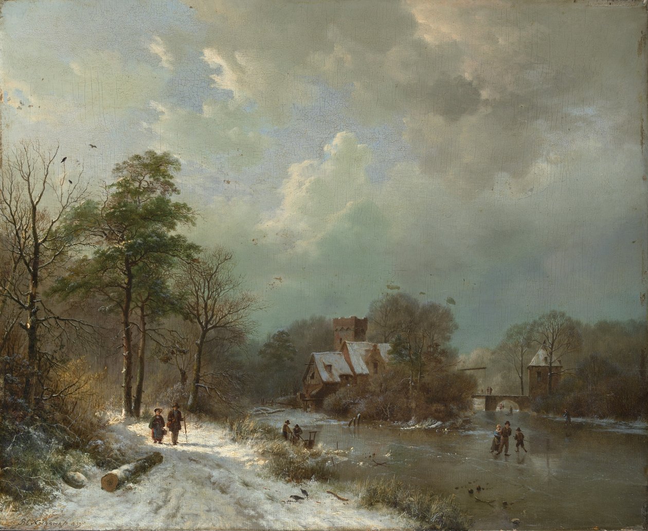 冬の風景、オランダ、1833年。 作： バーエンド・コルネリス・コエコエク