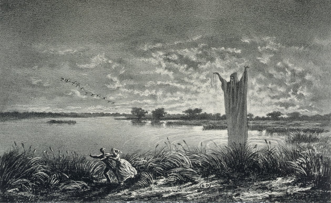 Etangs-Brissesの僧侶、George Sand（1804-76）による「Legendes Rustiques」のイラスト、E。Vernierによる彫刻、1858 作： モーリス・サンド
