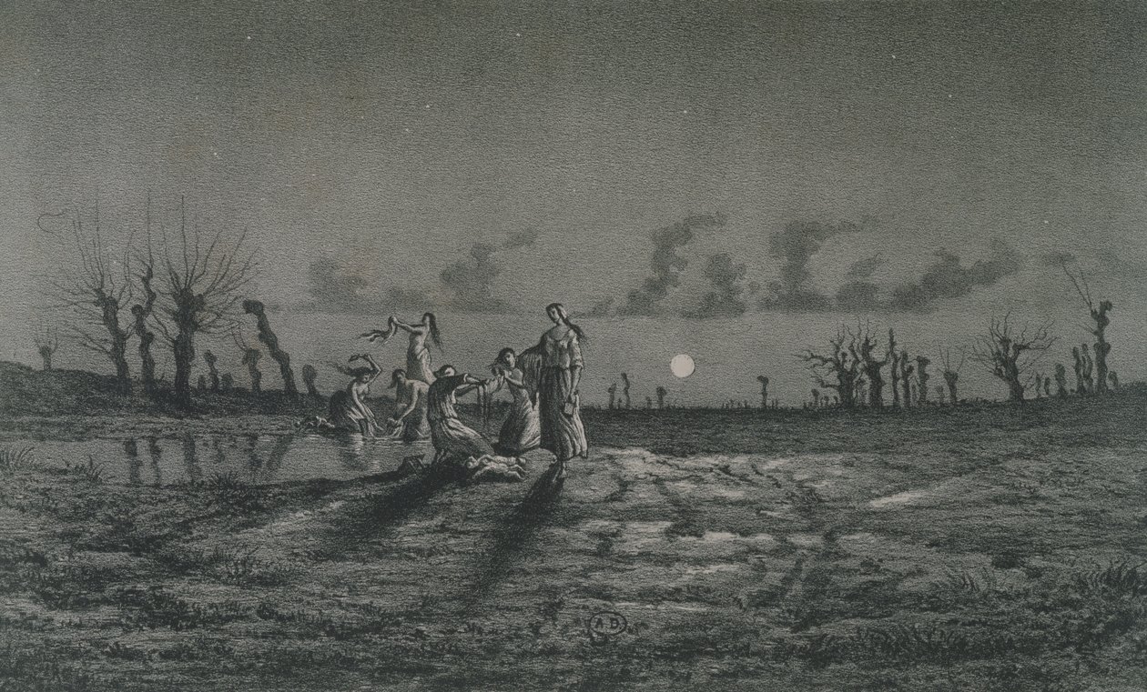 LavandieresまたはNight Washerwomen、George Sand（1804-76）1858によるLegendes Rustiquesのイラスト 作： モーリス・サンド