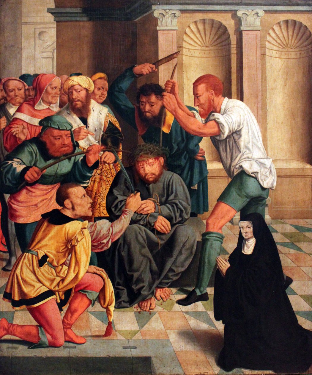 独: Dornenkrönung Christi mit kniender Benediktinerin als Stifterin 茨の冠を戴くキリストと跪くベネディクト会修道女（寄贈者 作： バルテル・ブライン・ザ・エルダー