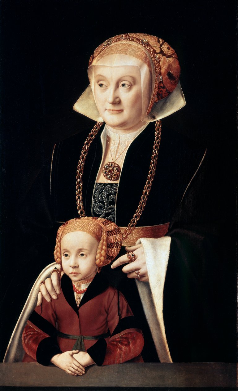 「娘を持つ女性の肖像」、c1530s-c1540s。 作： バルテル・ブライン・ザ・エルダー