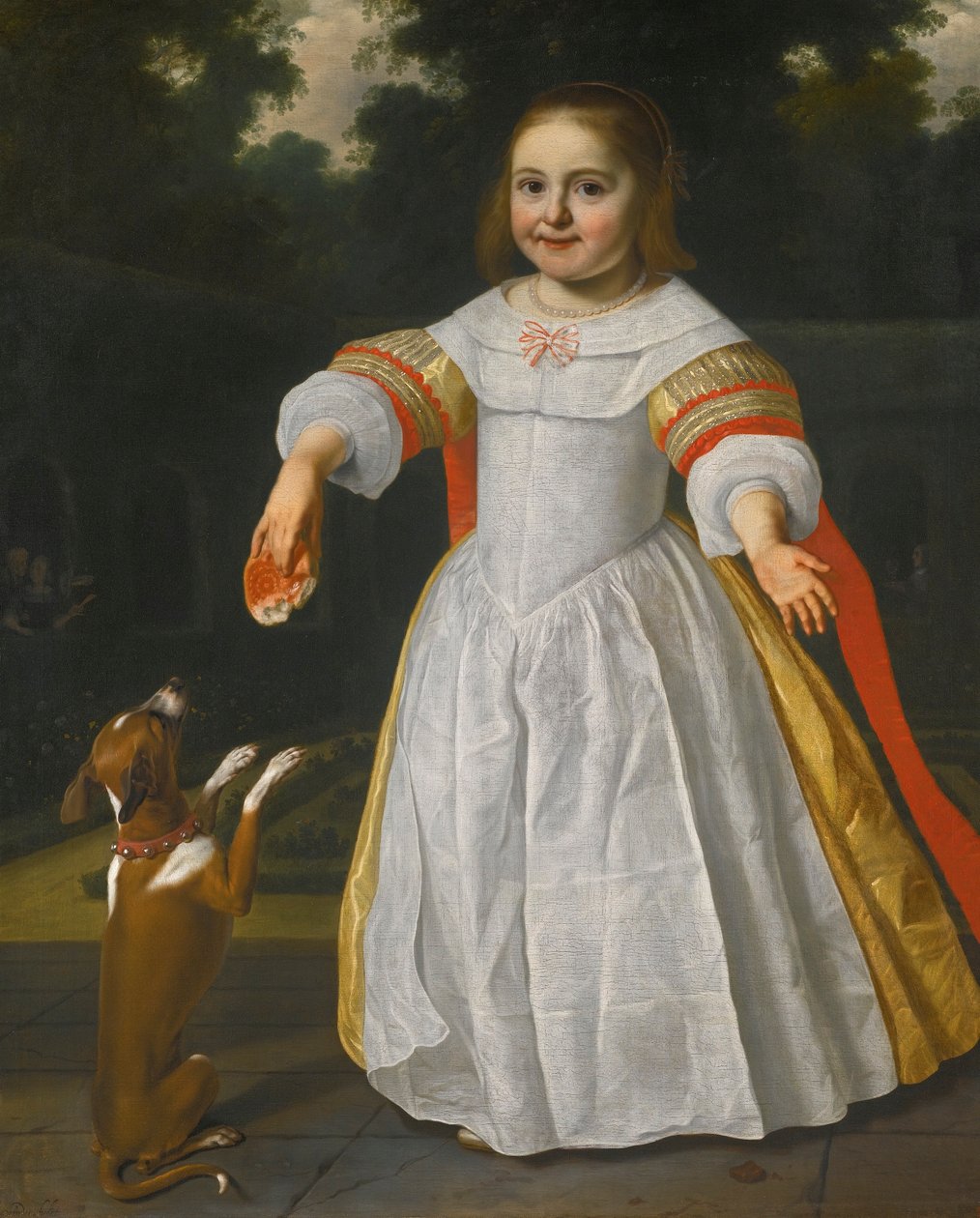 パンを持った少女と犬の肖像 作： バルトロメウス・ファン・デル・ヘルスト