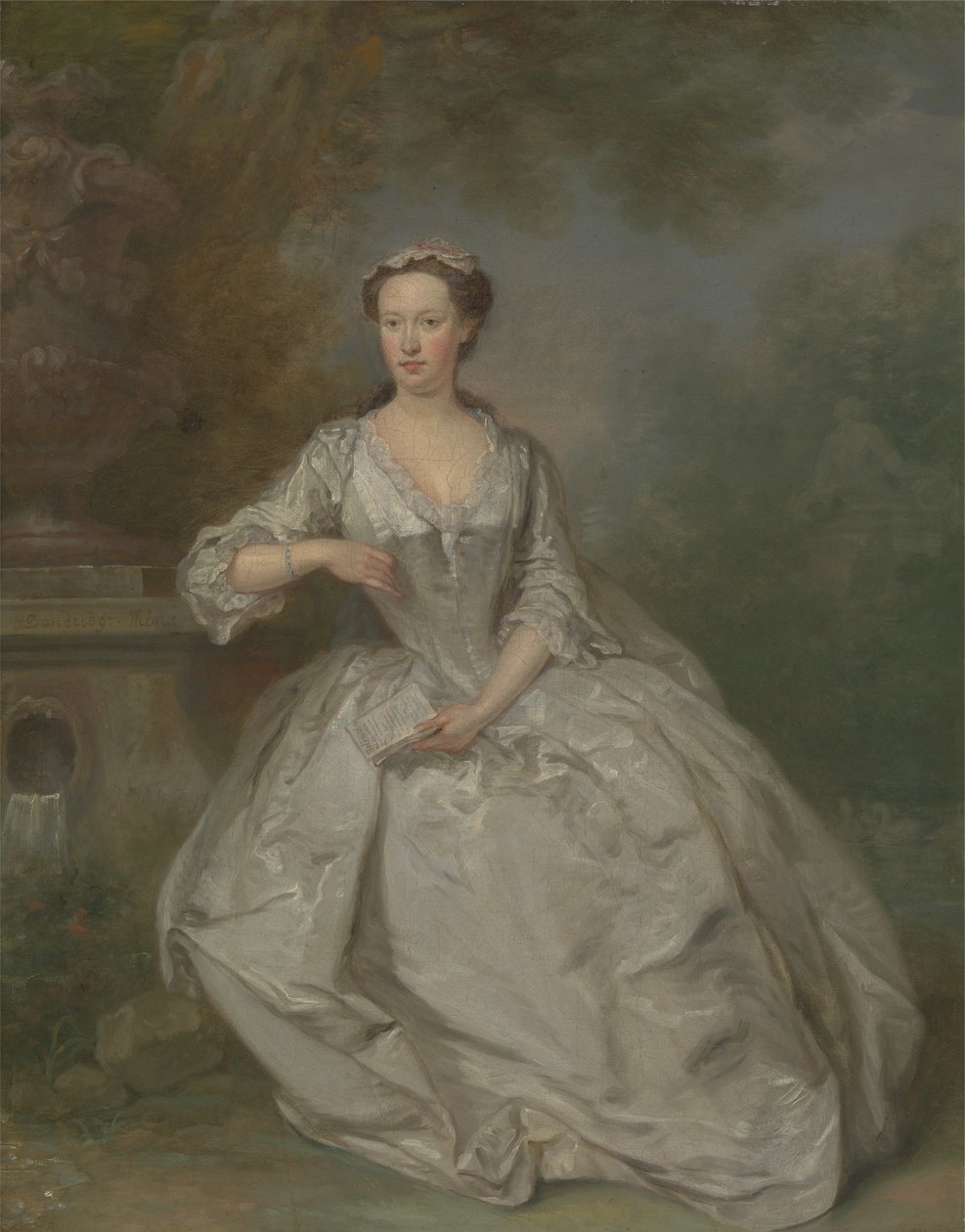 本を持った女性、c.1730-40（帆布に油彩） 作： バーソロミュー・ダンドリッジ