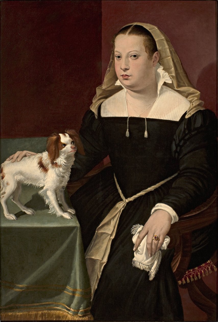 犬を持つ女性の肖像画 作： バルトロメオパッサロッティ
