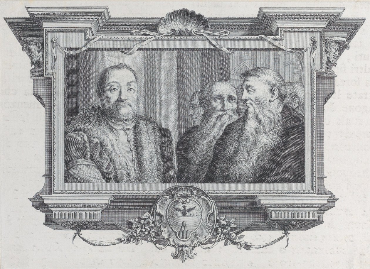 ひげを生やした 3 人の男性、1 人は毛皮を身に着けている、1756 年。作成者: Bartolomeo Crivellari、Gabriel Söderling。 作： バルトロメオ・クリヴェッラーリ、ガブリエル・セーデリング