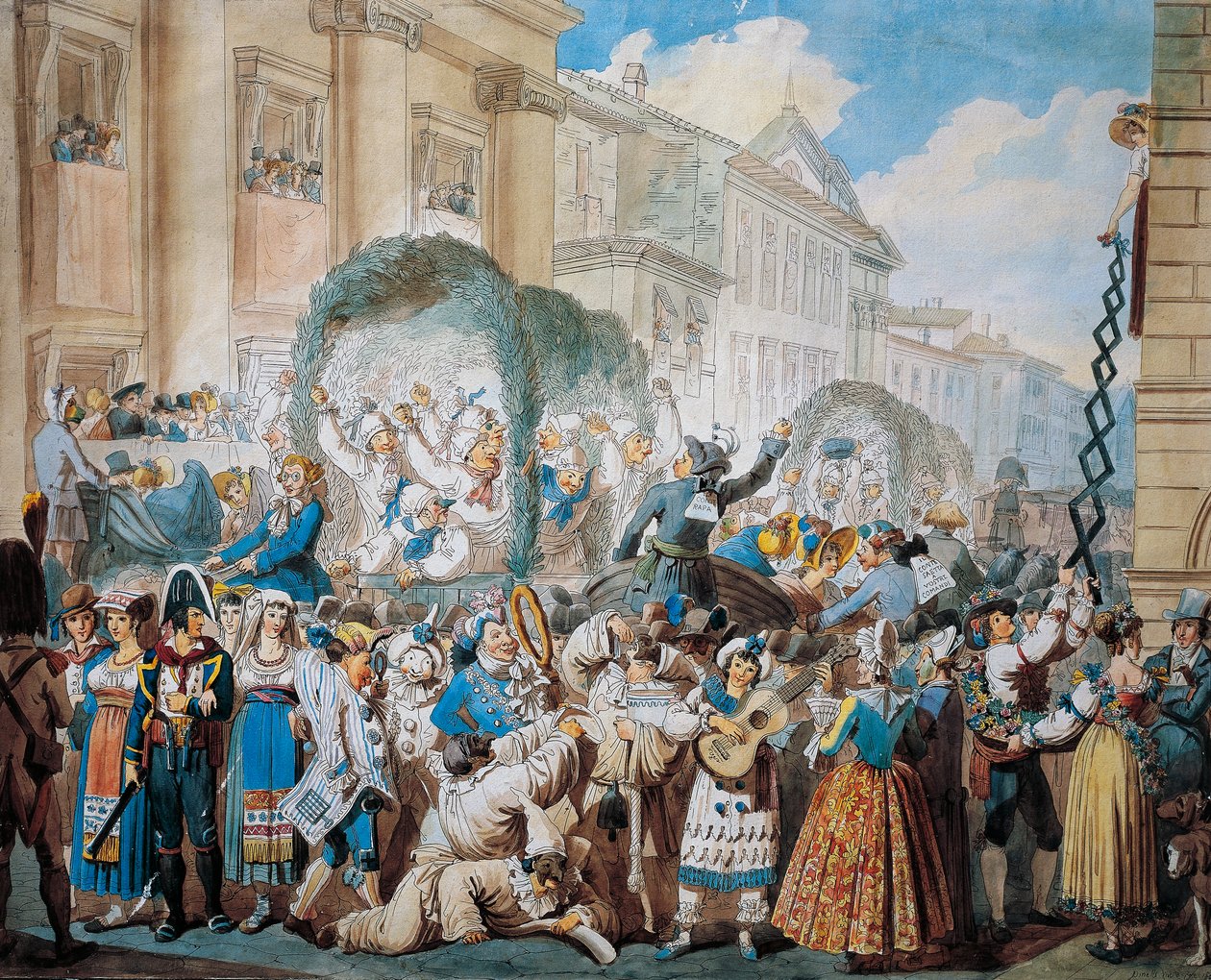 ローマのサン・カルロ・アル・コルソでの騎士道的風景、バルトロメオ・ピネッリ（1781-1835）作 作： バルトロメオ・ピネリ