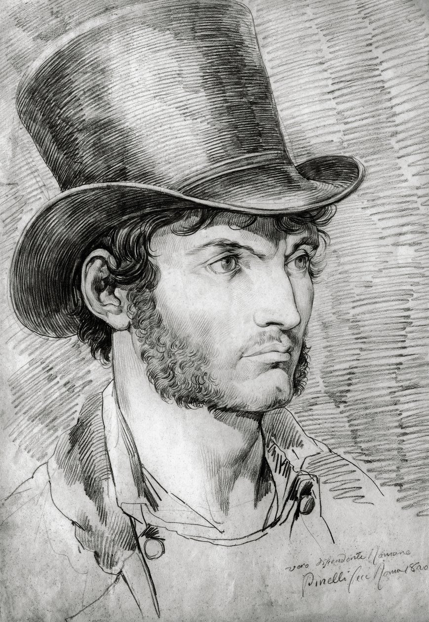 男性の肖像（真のローマ人）、バルトロメオ・ピネッリ（1781-1835）の絵 作： バルトロメオ・ピネリ