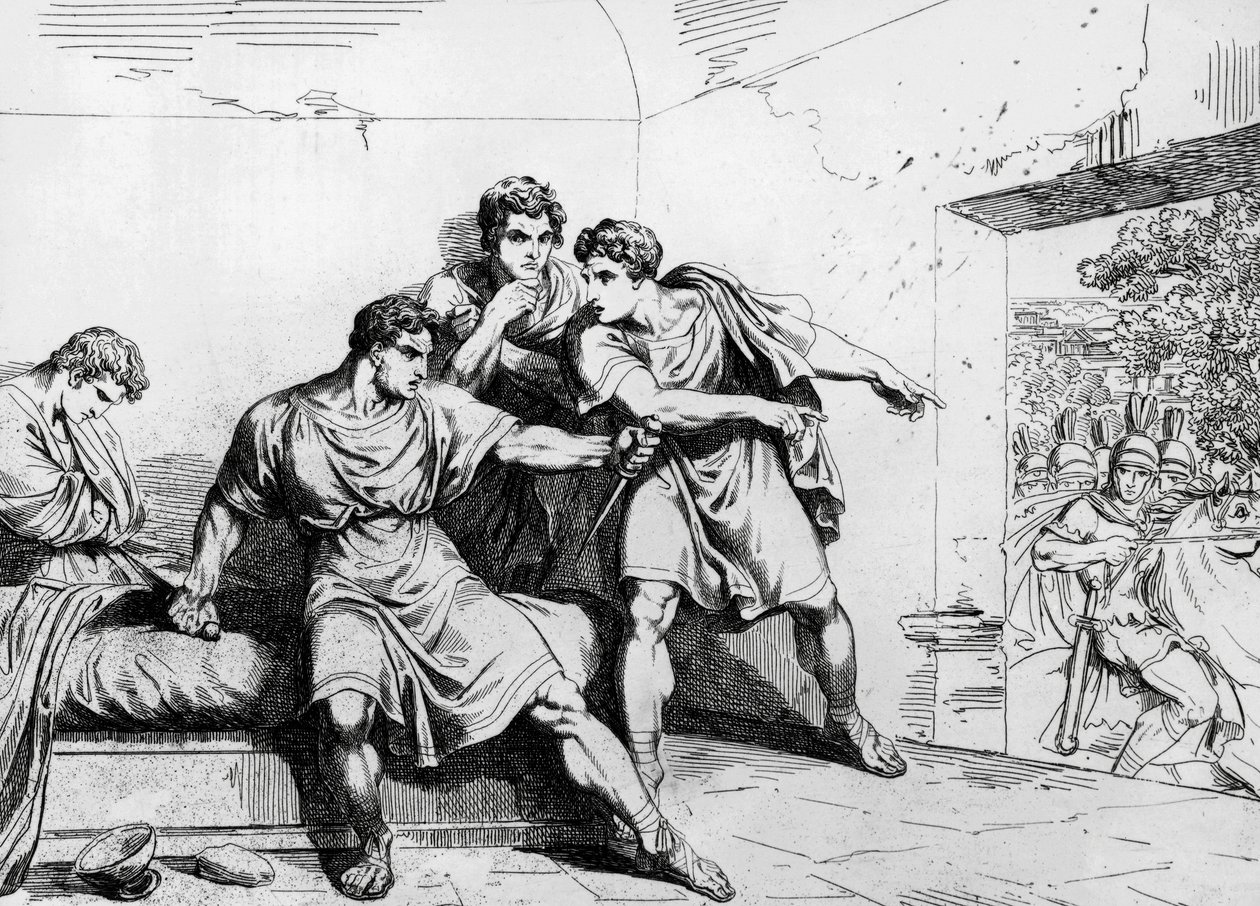 ネロの死、「オッタビオから始まる皇帝の歴史」より、バルトロメオ・ピネッリ（1781-1835）の彫刻、ローマ 作： バルトロメオ・ピネリ