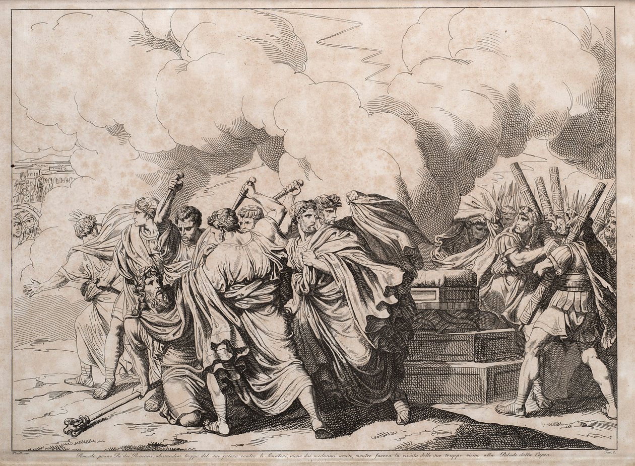 1818年、上院議員によって殺害されたロムルス。 作： バルトロメオ・ピネリ
