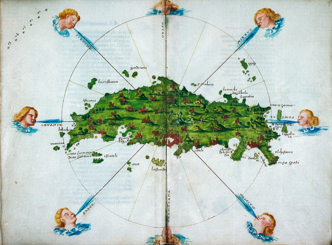 イソラリオ（詩による）、彩色図と東地中海図付き、1480年頃（ベラムに描かれた図面 作： バルトロメオ・ダ・リ・ソネッティ