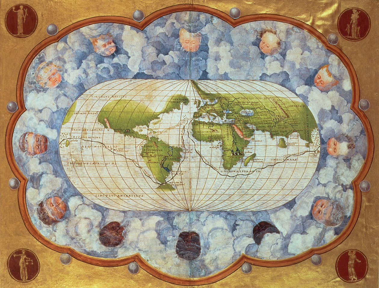 1545年にチャールズ5世が所有していたマゼランの世界の航海をたどる地図（63417も参照） 作： バッティスタ・アグネーゼ