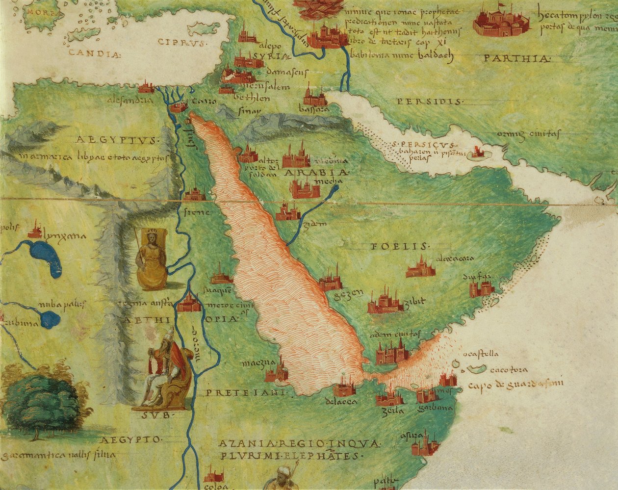 アフリカ。エジプトとサウジアラビア（『33枚の地図で見る世界の地図』より） Battista Agnese著 作： バッティスタ・アグネーゼ