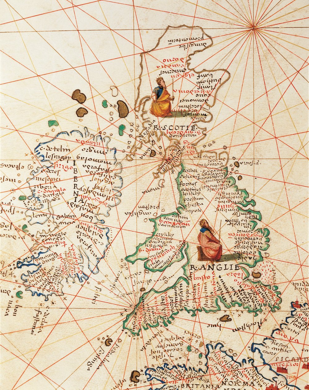 ヨーロッパ。グレートブリテンとアイルランド（Battista Agnese著「33枚の地図で見る世界の地図」より 作： バッティスタ・アグネーゼ