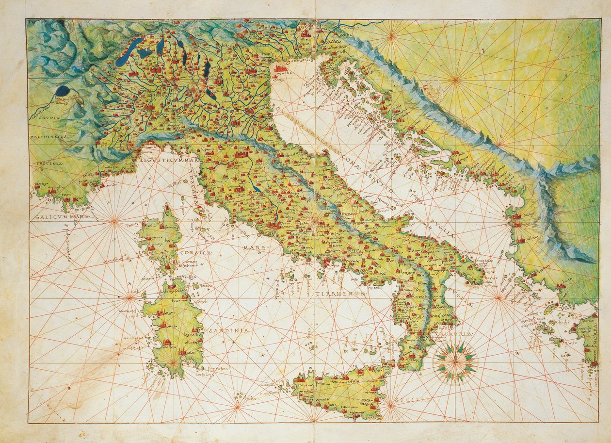 イタリア（Battista Agnese著『Atlas of World in thirty-three Maps』より 作： バッティスタ・アグネーゼ