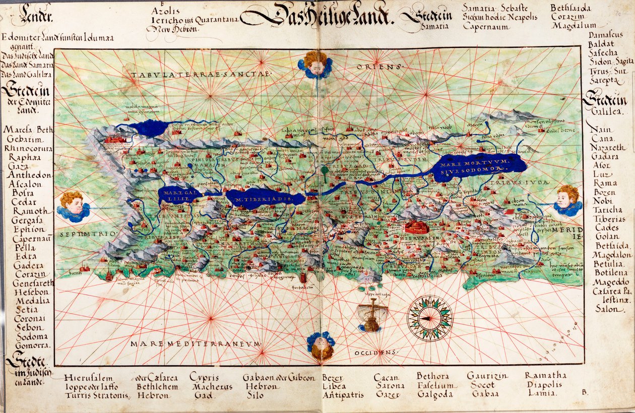 Das Heilige Land」1554年の地図。 作： バッティスタ・アグネーゼ