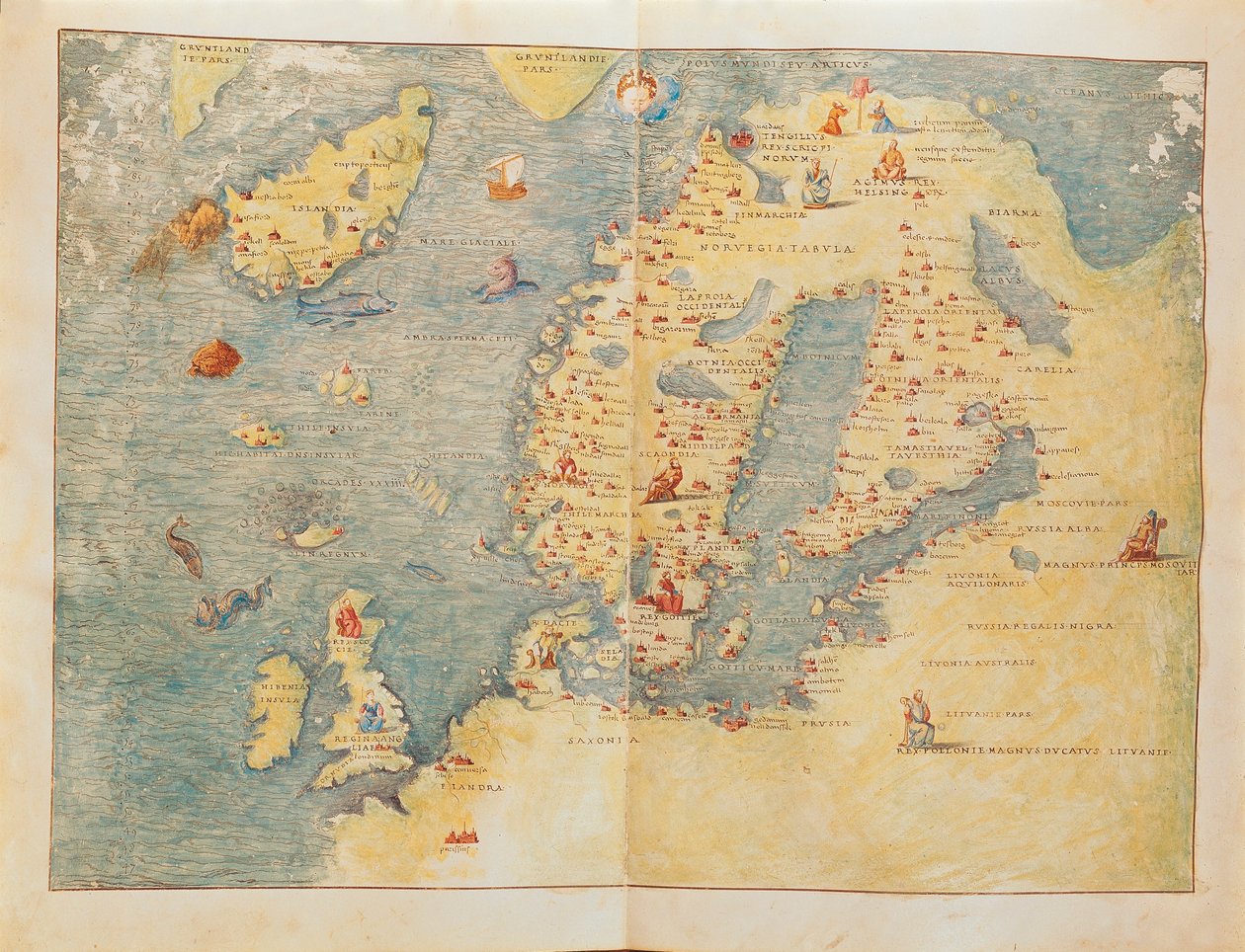 北欧の地図（Battista Agnese作ポルトラン・アトラスより 作： バッティスタ・アグネーゼ