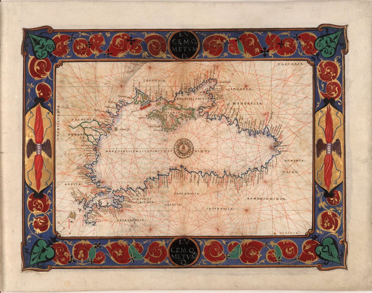 現在のルーマニア、ブルガリア、トルコ、ウクライナ、ロシアの一部を含む黒海の地図、c 作： バッティスタ・アグネーゼ