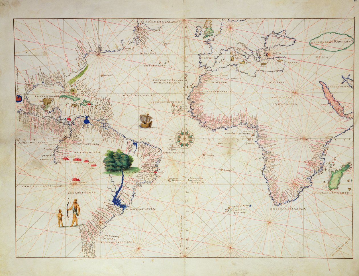 1553年9月1日、ヴェネツィア33マップの世界地図からの新世界（5533年も参照） 作： バッティスタ・アグネーゼ