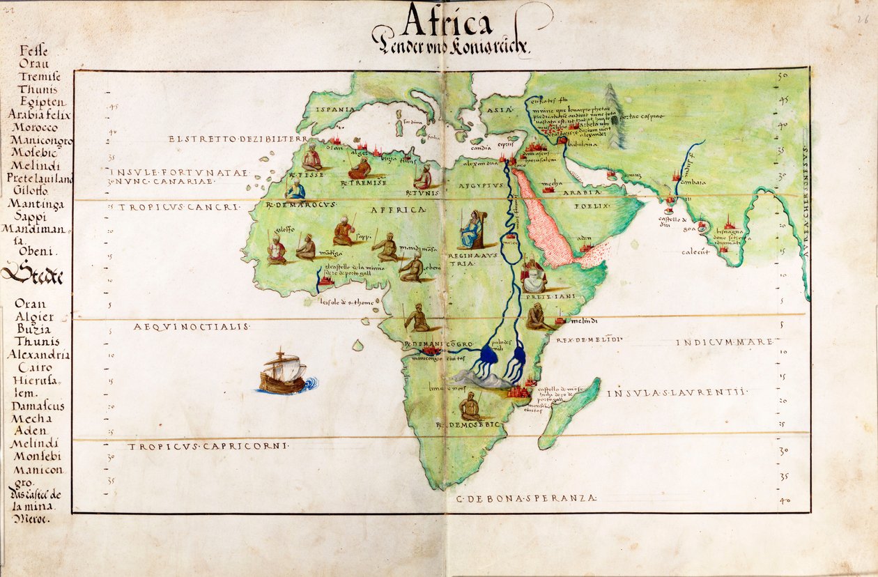 アフリカ、インド、地中海のベラム図 作： バッティスタ・アグネーゼ
