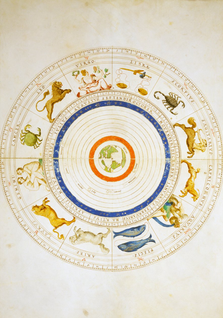 33枚の地図で構成された世界地図からの星座カレンダー、バッティスタ・アニェーゼ作、ヴェネツィア 作： バッティスタ・アグネーゼ