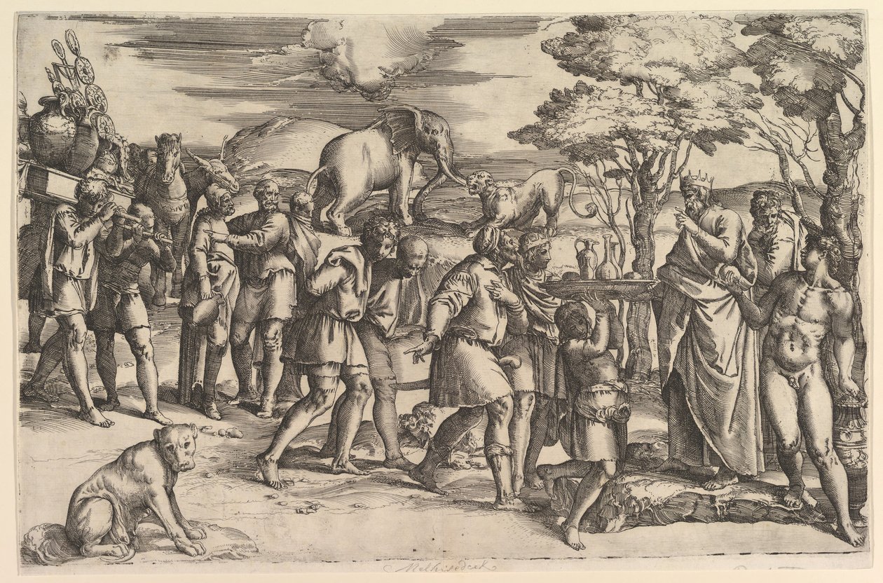 アブラハムにパンとワインを提供するメルキゼデク, ca. 1547年。 作： バティスタ・フランコ・ベネツィアーノ