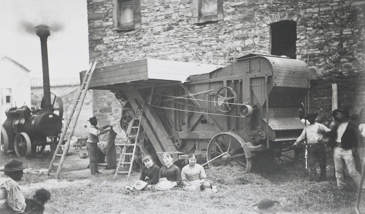 蒸気脱穀機、モンス、1883 作： ベルギーの写真家