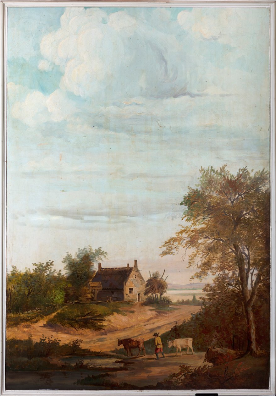 Segundo quarto dos fundos, sala de reuniões, murais com cenas rurais em estilo clássico, provavelmente por volta de 1810, cena 7 作： ベルギーの学校