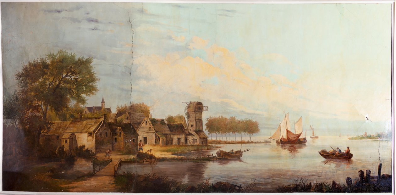 Segundo quarto dos fundos, sala de reuniões, murais com cenas rurais em estilo clássico, provavelmente por volta de 1810, cena 3 作： ベルギーの学校