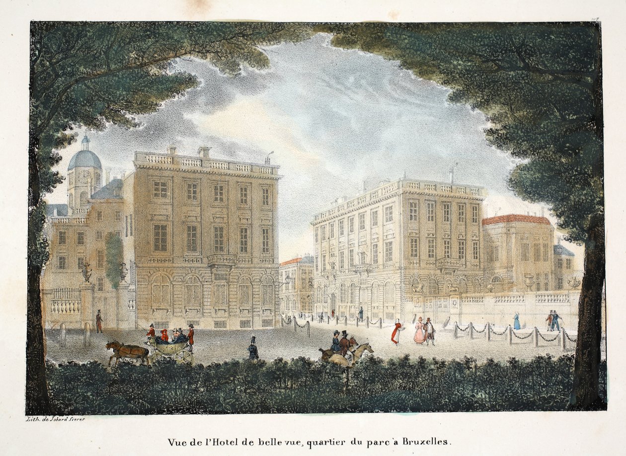 Hotel de belle vue、ブリュッセルの公園地区からの眺め、1895年頃（フォトクロム） 作： ベルギーの学校