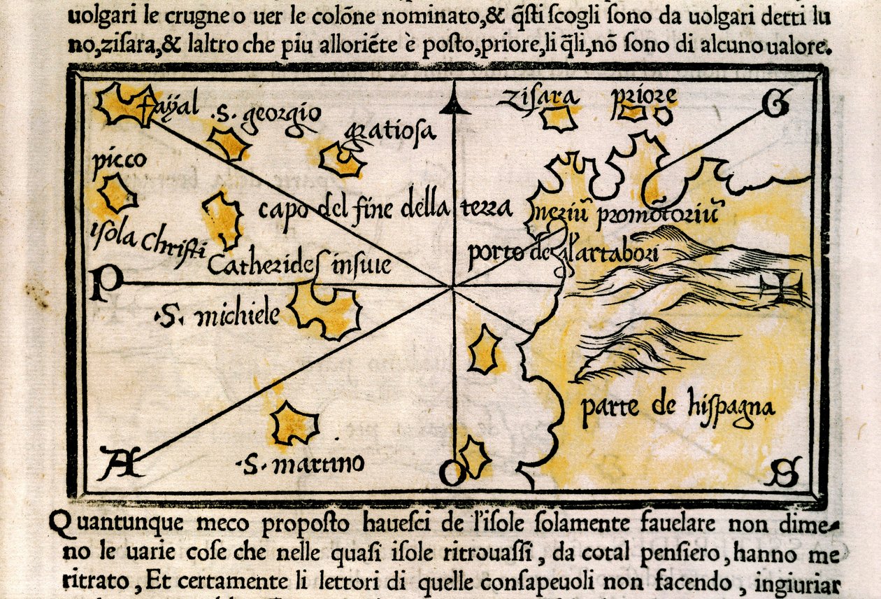 Benedetto Bordoneによるアゾレス諸島の地図 作： ベネデット・ボルドン