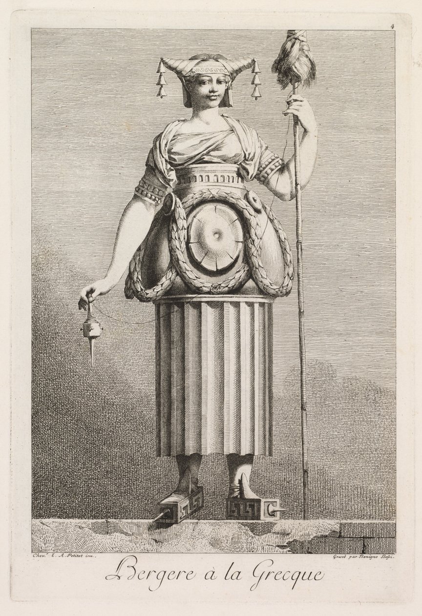 Masquerade à la Grecque: Shepherdess à la Grecque プレート 4、1771 年。 作： ベニーニョ・ボッシ