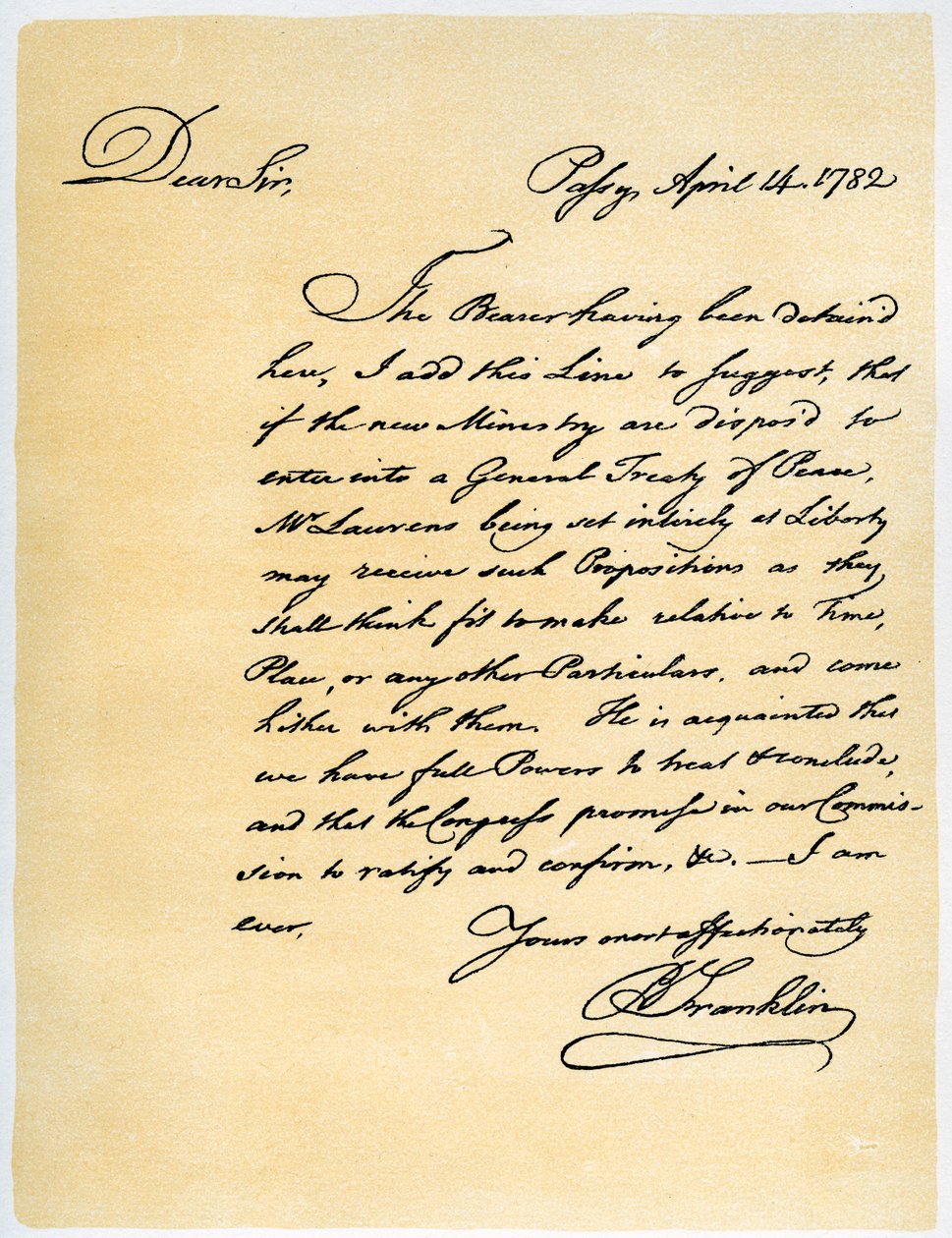 1782年4月14日、ベンジャミンフランクリンからデビッドハートリー議員への手紙。 作： ベンジャミン・フランクリン