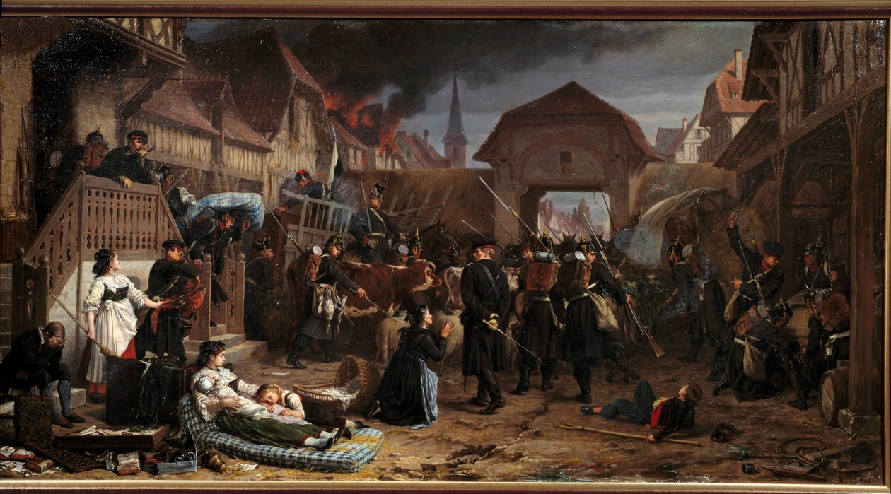 1870 年の戦争: 「ライヒスホーフェンでの要求」 1870 年 6 月 8 日のフローシュヴィラー ヴェルトの戦い (またはライヒスホーフェンの戦い) では、プロイセンの勝利が見られました - ベンジャミン ウルマン (1829-1884) による絵画 1871 ナンシー、ロレー歴史博物館 作： ベンジャミン・ウルマン