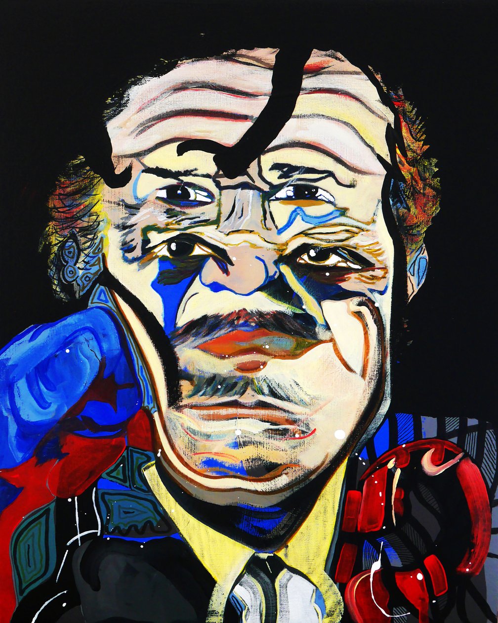 50 Major Writers In History : Carlos Fuentes, 2015（キャンバスに油彩、アクリル画） 作： ブノワ・エルワン・ブシュロ