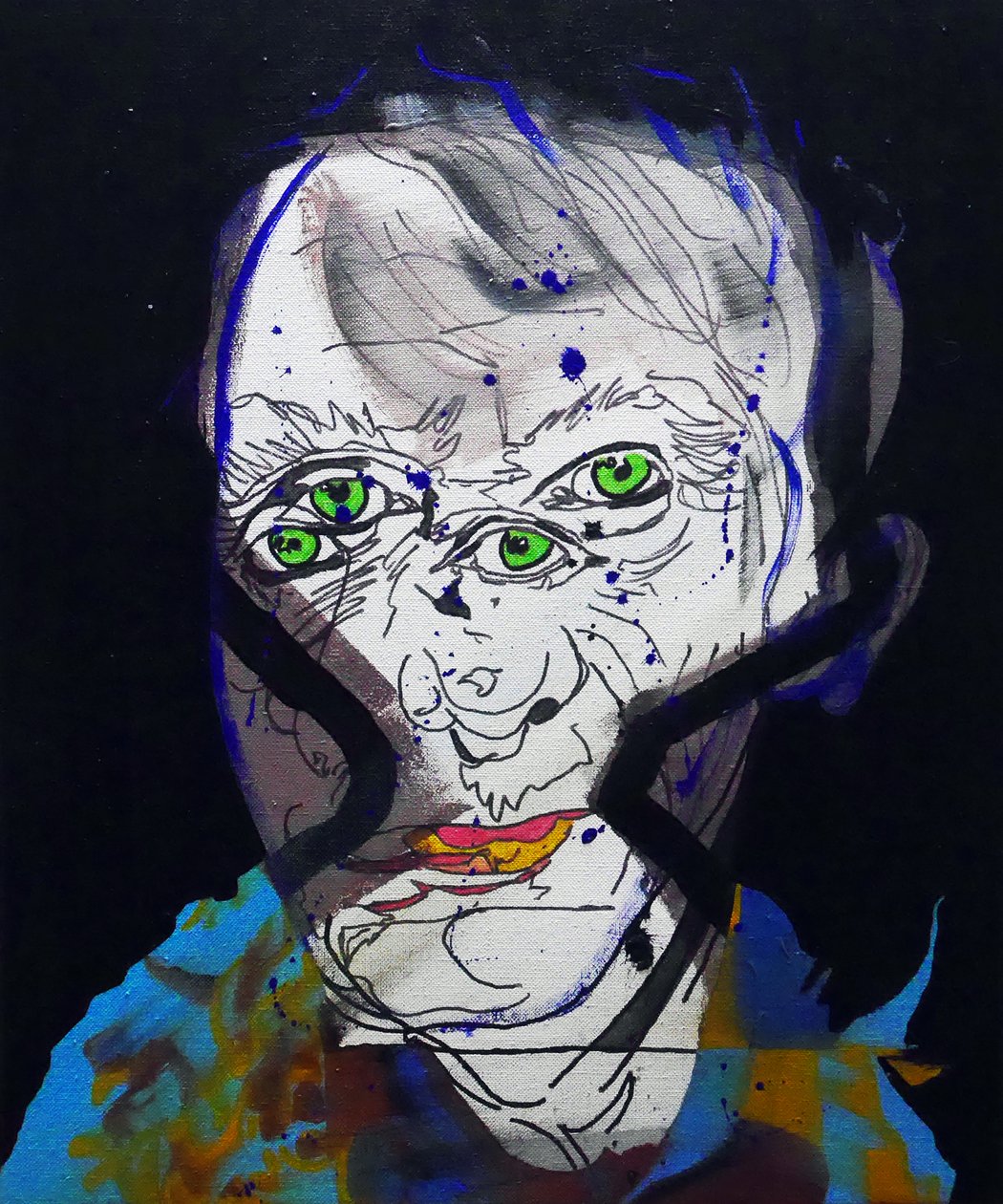 50 Major Writers In History : Michel Houellebecq, 2015 (キャンバスに油彩、アクリル) 作： ブノワ・エルワン・ブシュロ