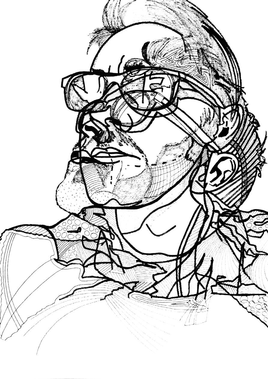 Double autoportrait, 2013（並置され額装された2枚のキャンバスに油彩、インク、プリント） 作： ブノワ・エルワン・ブシュロ