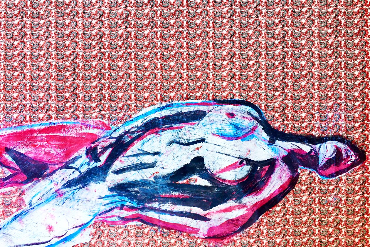 Japanese overportrait 2, 2020（スクリーンプリントされた和紙にアクリル画） 作： ブノワ・エルワン・ブシュロ