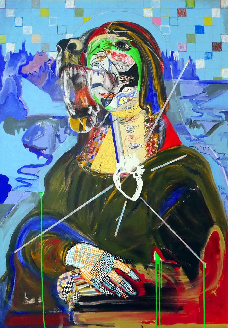 Surpeinture : Joconde, 2018（キャンバスに油彩、紙、アクリル） 作： ブノワ・エルワン・ブシュロ